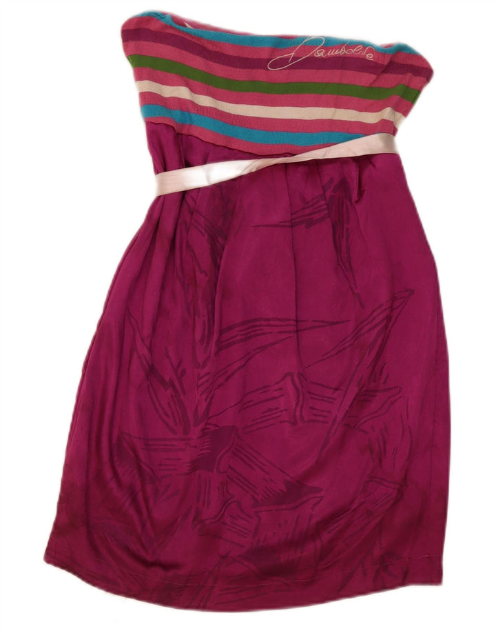 Rochie vintage pentru femei fără bretele UK 12 poliester cu dungi roz mediu