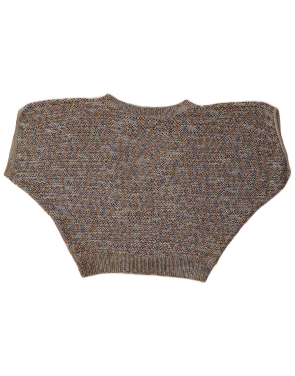 Pulover vintage pentru femei cu grafică cu gât de barcă, UK 14, mare, multicolor