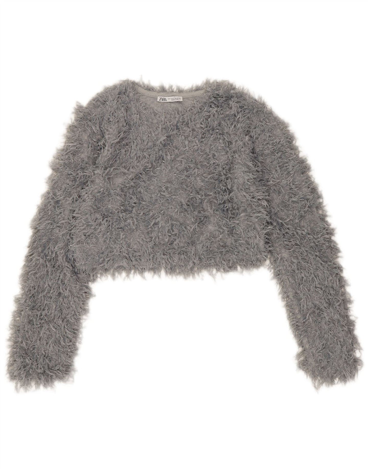 Pulover de damă Zara cu gât de barcă, mic, gri poliester