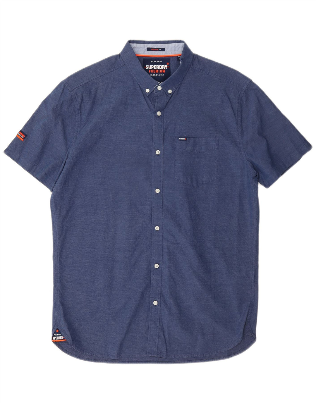 Cămașă Superdry pentru bărbați, cu mânecă scurtă, cu ajustare normală, din bumbac, albastru bleumarin mediu