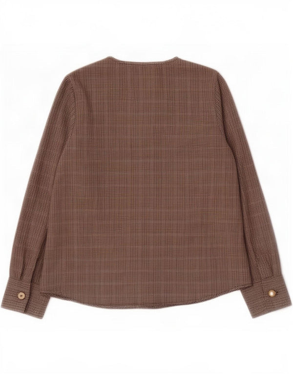 Zara Womens Long Sleeve Blouse Top UK 10 Small Brown Herringbone Polyester