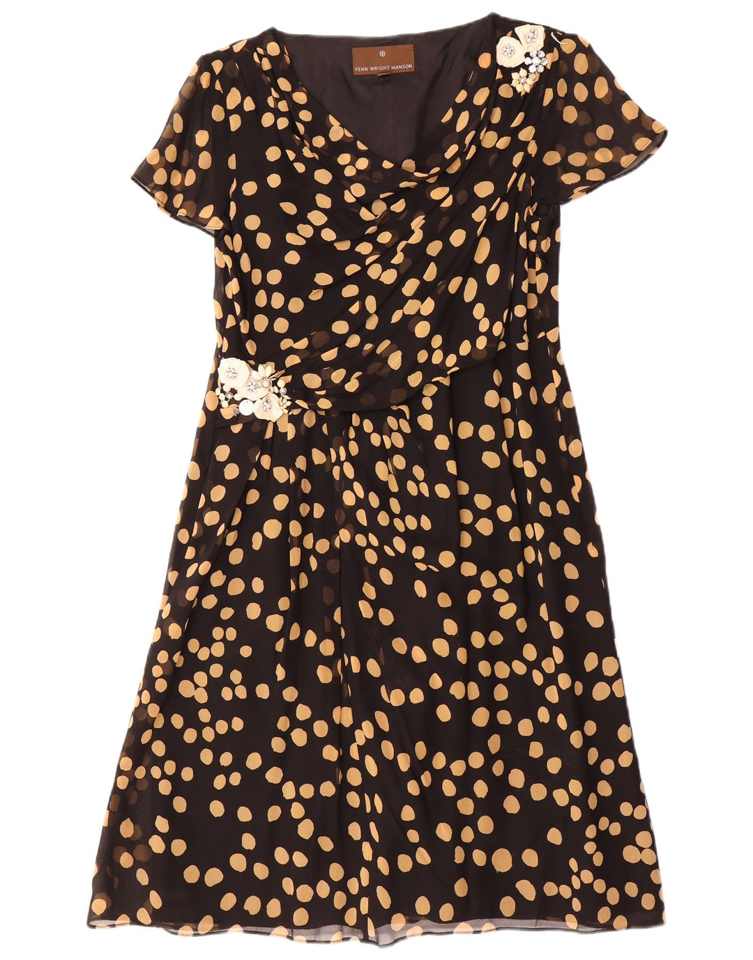 Fenn Wright Manson Rochie A-Line pentru femei UK 14 Mare Mătase cu pete negre