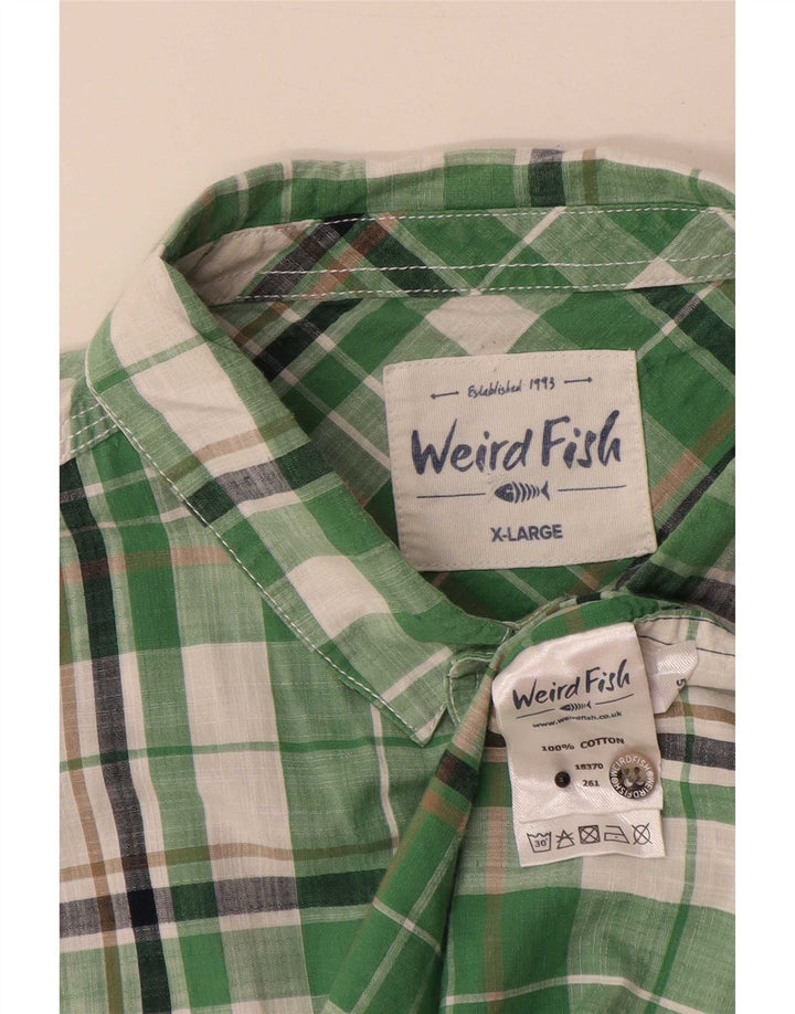 Cămașă cu mânecă scurtă pentru bărbați Weird Fish, bumbac cu carouri verde XL