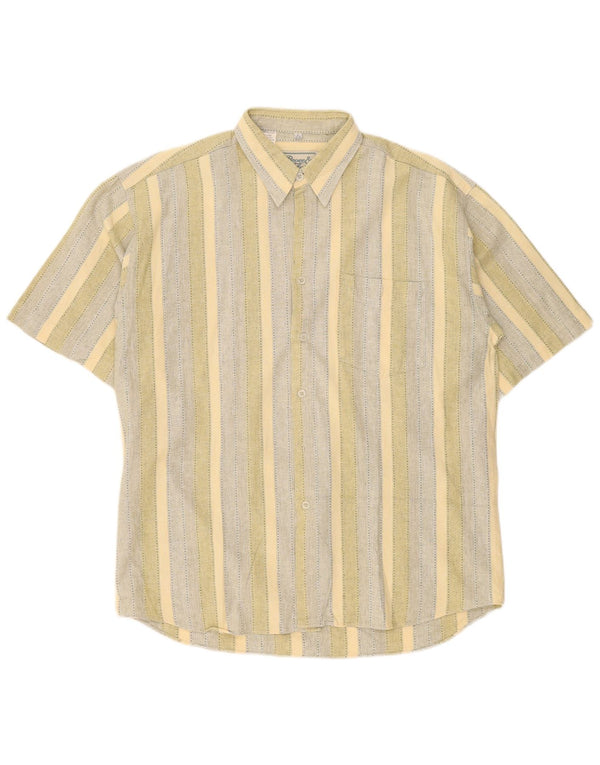 Rover&Lakes Mens Short Sleeve Shirt Size 41/42 Large Yellow Striped Cotton
