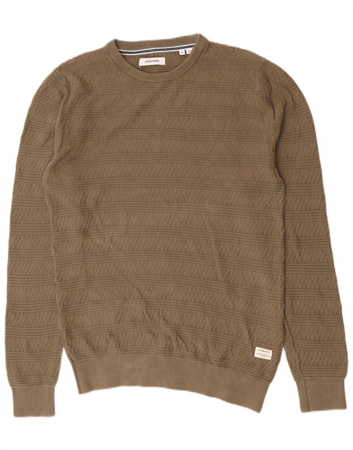 Pulover Jack & Jones pentru bărbați, cu gât crew, bumbac geometric verde mediu