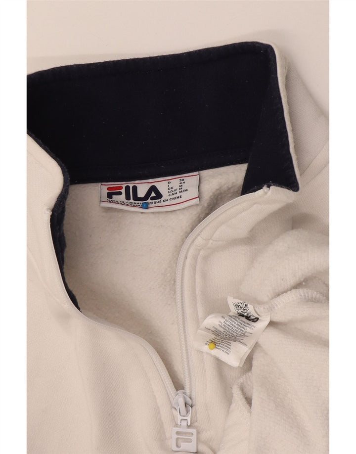 Pulover pentru damă FILA, cu grafic, cu fermoar, cu gât, UK 14, bumbac alb mediu