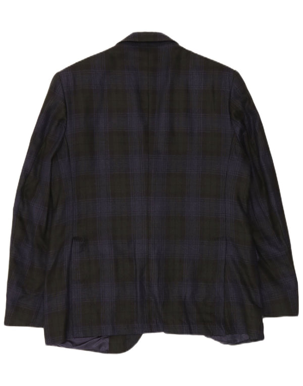 Blazer Vintage pentru bărbați, cu 2 nasturi, cu carouri medii bleumarin
