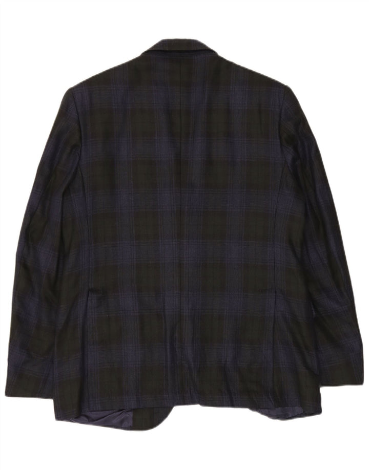 Blazer Vintage pentru bărbați, cu 2 nasturi, cu carouri medii bleumarin