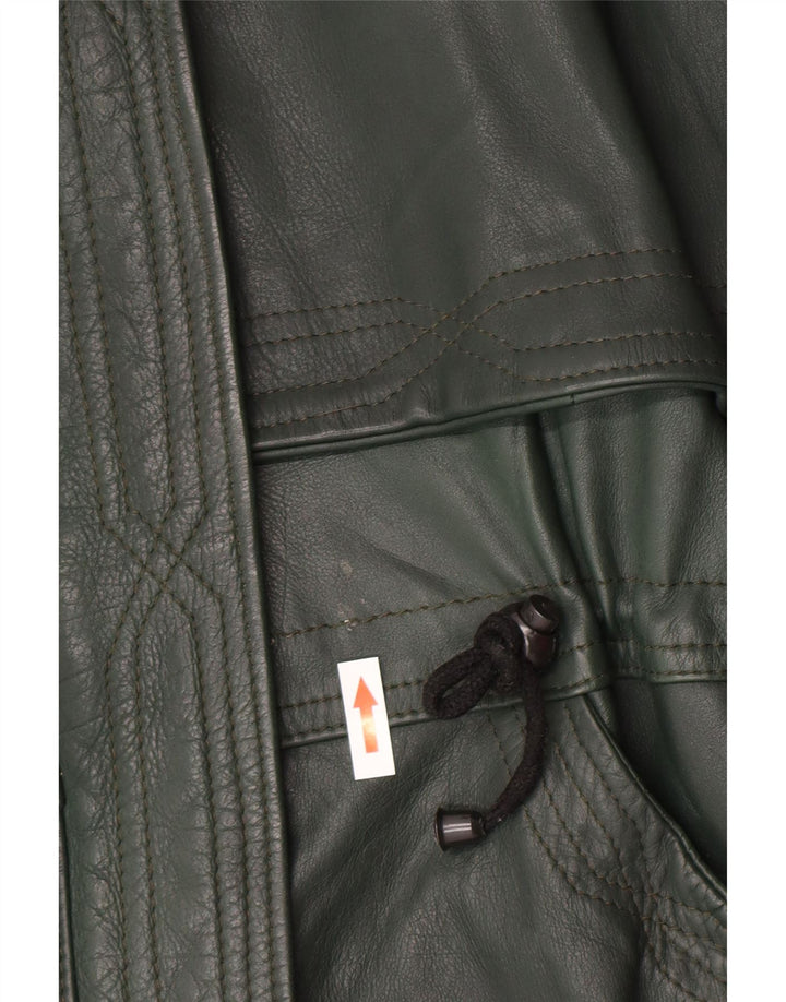 Palton de piele vintage pentru femei, cu ajustare largă, UK 14, verde mediu, retro