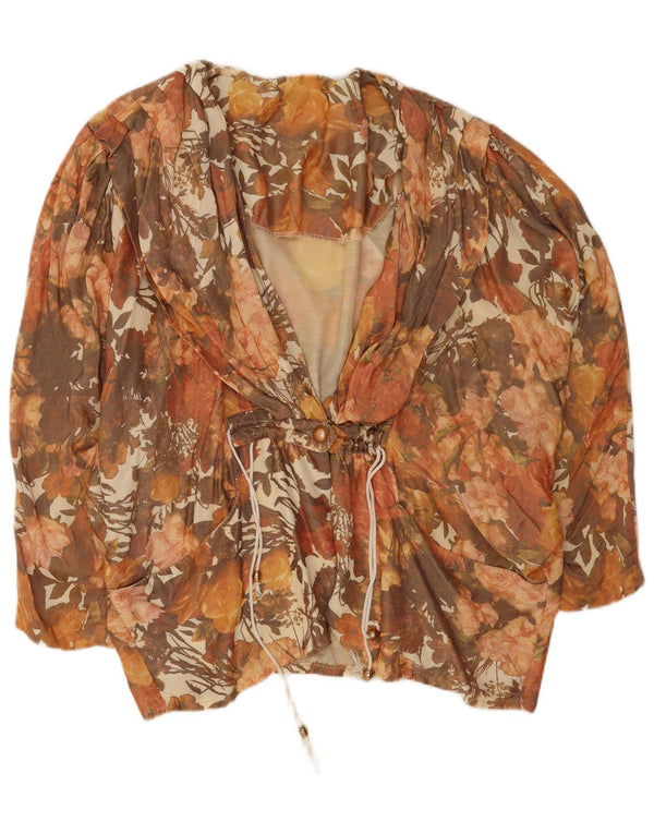 Top cardigan vintage pentru femei, cu tăiere largă, UK 18 XL, bej, floral