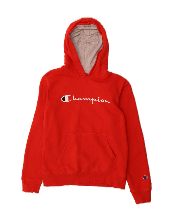 CHAMPION Boys Graphic Hoodie Jumper 11-12 Years Large Red Polyester Vintage Champion and Second-Hand Champion from Messina Hembry 