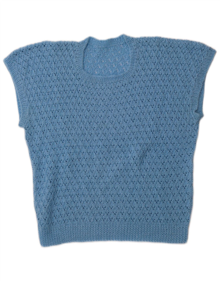 VINTAGE Femei Vest Tank Top UK 14 Medium Blue