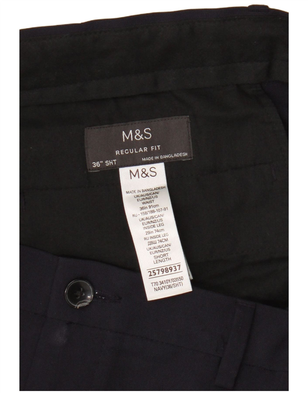 Pantaloni chino pentru bărbați Marks & Spencer, cu ajustare normală, L36 L29, poliester bleumarin