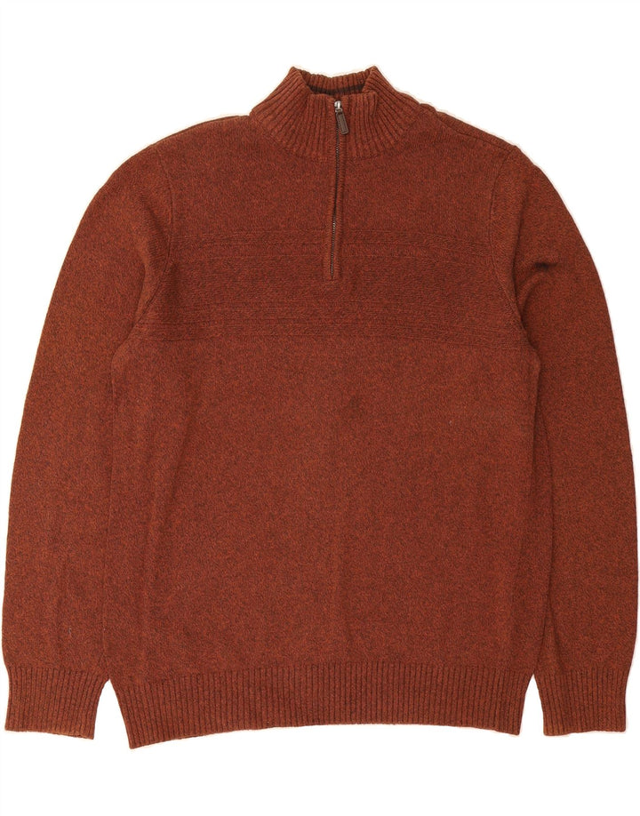 DOCKERS Mens Zip Neck Jumper Sweater Large Brown Flecked Cotton Vintage Dockers and Second-Hand Dockers from Messina Hembry 
