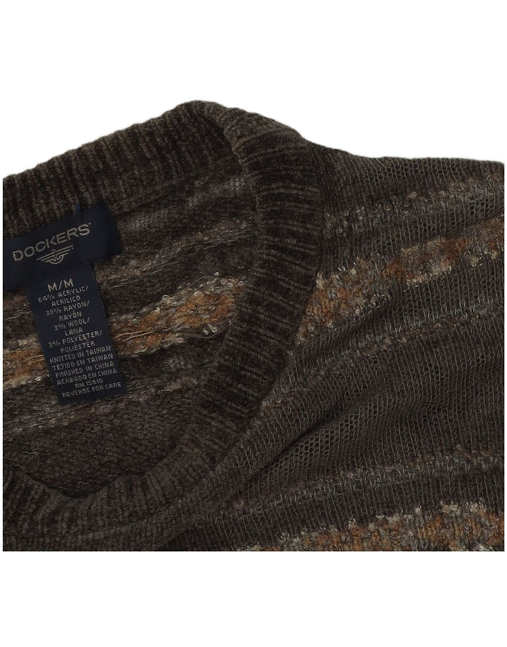 Pulover Dockers pentru bărbați cu gât roșu, gri mediu, acrilic Fair Isle