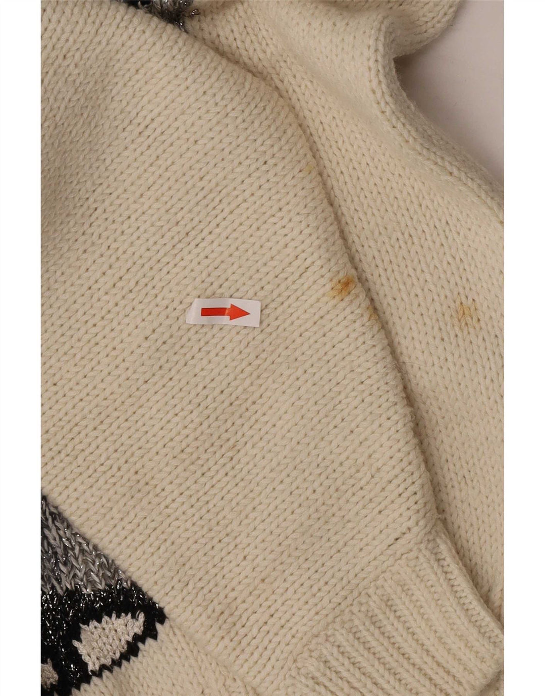Pulover vintage pentru femei cu gât cu nasturi, UK 16, mare, alb