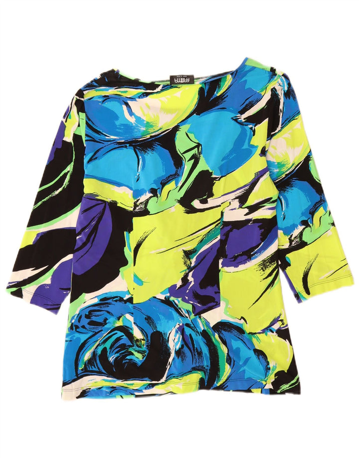 Vintage pentru femei Top mâneci 3/4 UK 12 Medium Multicolor Floral Viscose