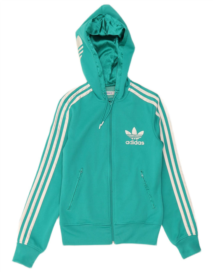 Jachetă de top pentru trening cu glugă Adidas pentru femei UK 8 Poliester turcoaz mic