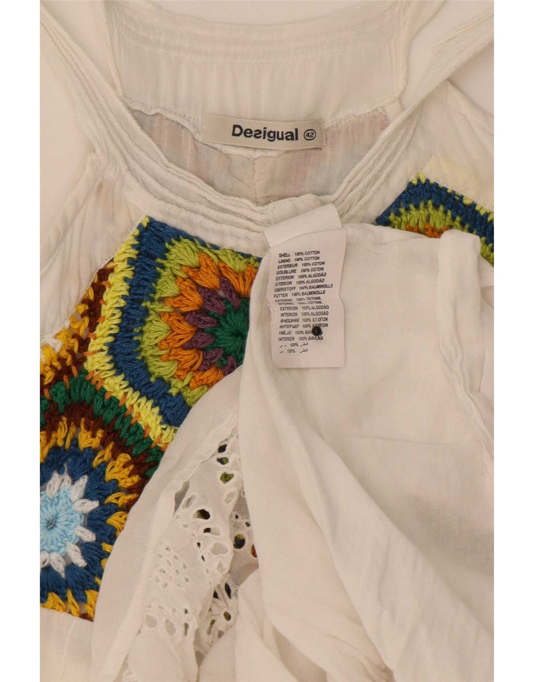 Rochie de soare Desigual pentru femei EU 42, mare, alb, floral, bumbac