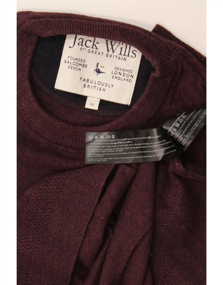 Pulover Jack Wills pentru bărbați cu gât roșu, bumbac mediu burgundă