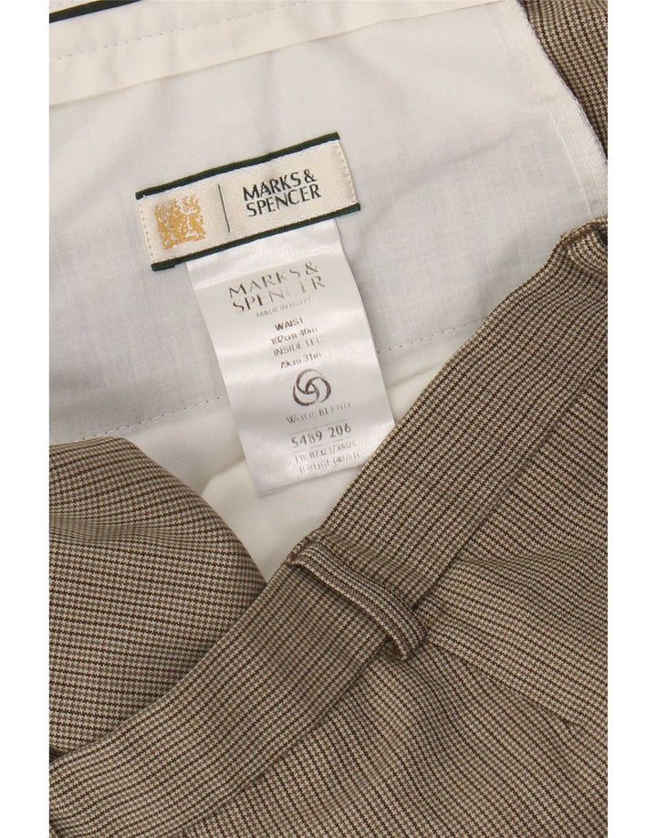 Pantaloni de costum drept bărbați Marks & Spencer L40 L31 Bej Houndstooth