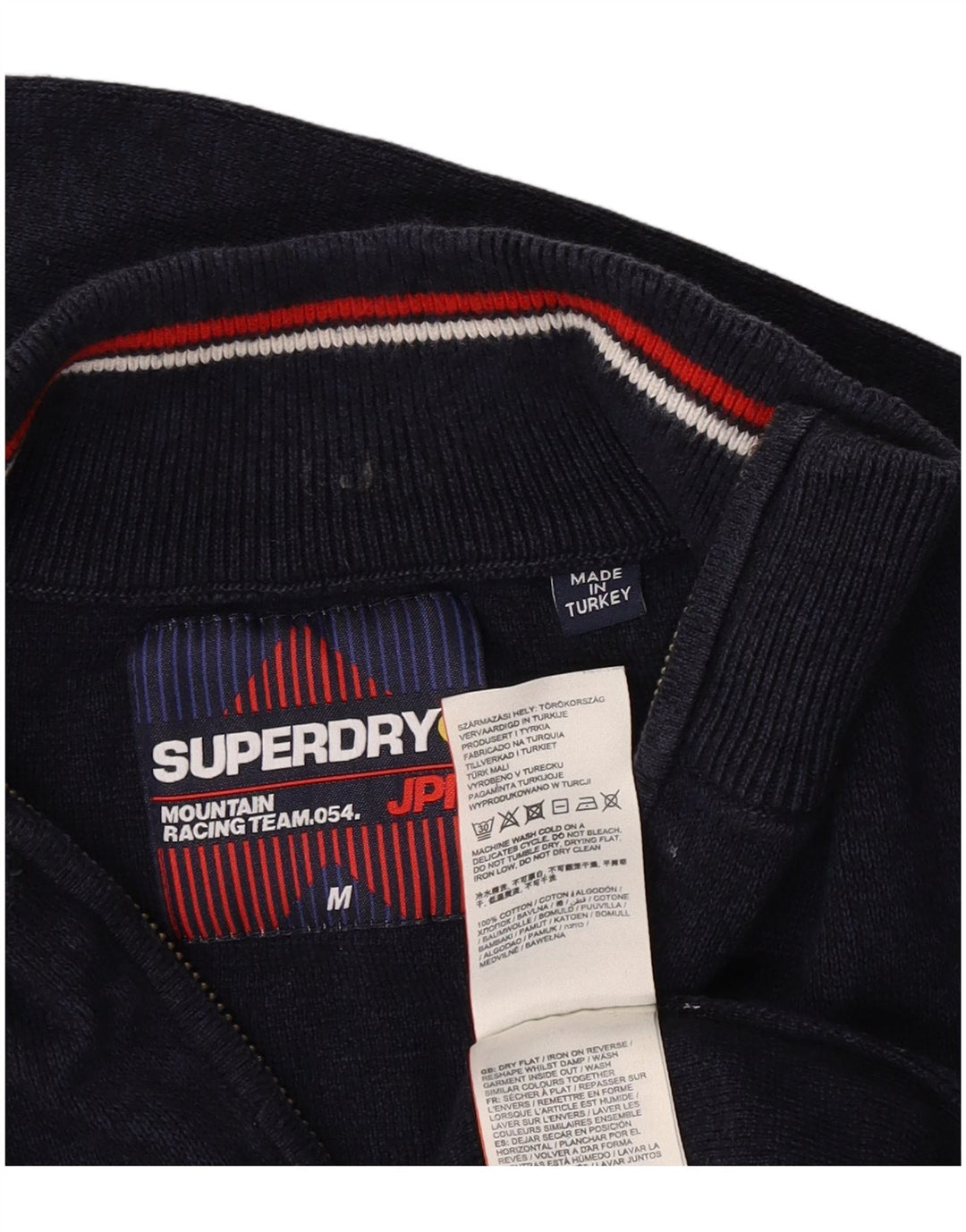 Pulover Superdry pentru bărbați, cu fermoar, cu gât, bumbac mediu albastru bleumarin