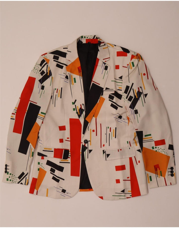Jachetă vintage pentru bărbați cu 1 nasture, UK 40, mare, albă, geometrică