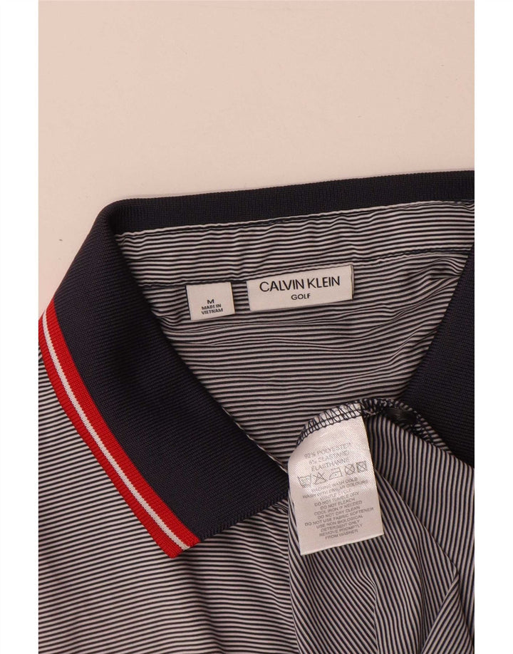 Cămașă polo Calvin Klein pentru bărbați, gri mediu, poliester cu dungi