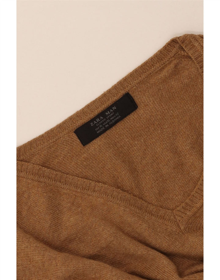 Pulover pentru bărbați cu decolteu în V ZARA XL maro
