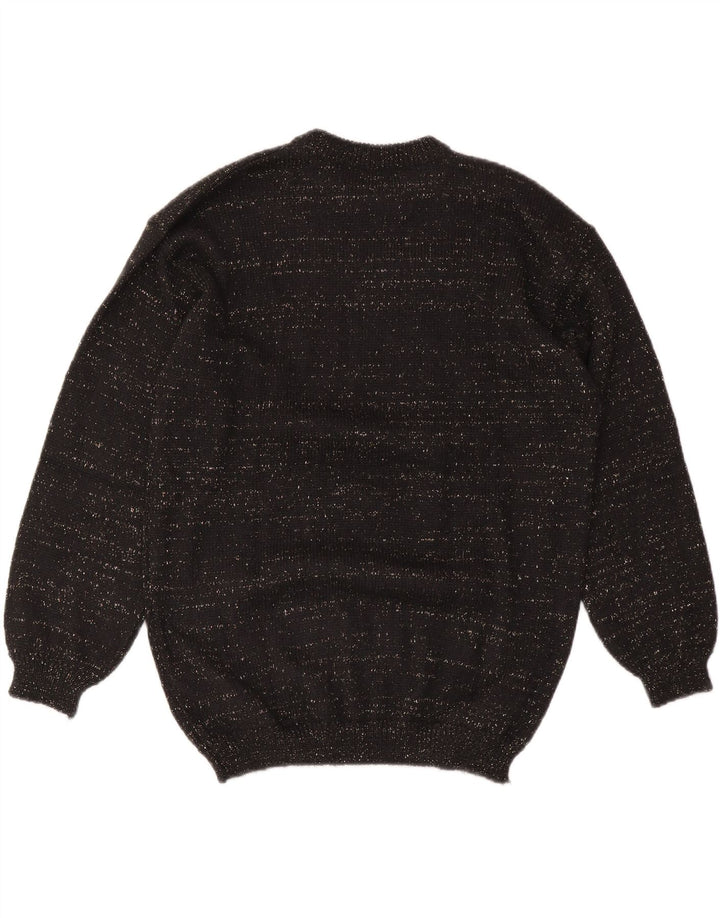 Pulover VINTAGE pentru femei cu decolteu triplu UK 14 Medium Black Argyle/Diamond