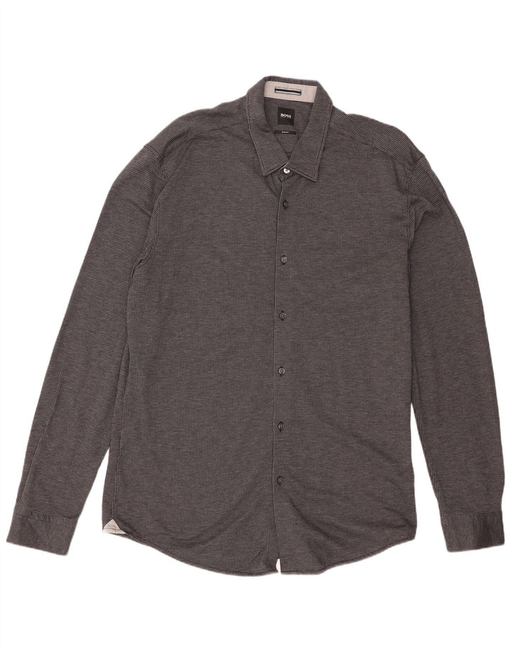 Cămașă pentru bărbați Hugo Boss Slim Fit 2XL Negru Houndstooth