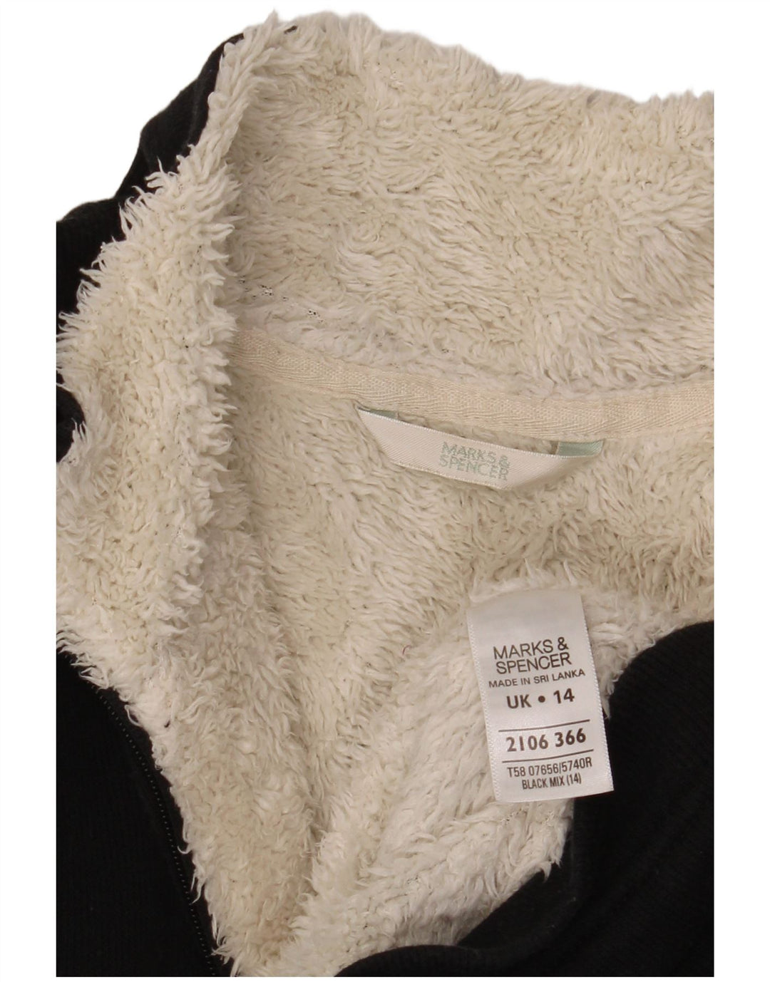Marks & Spencer pentru femei Sherpa Trening Top Jacket UK 14 Large Black