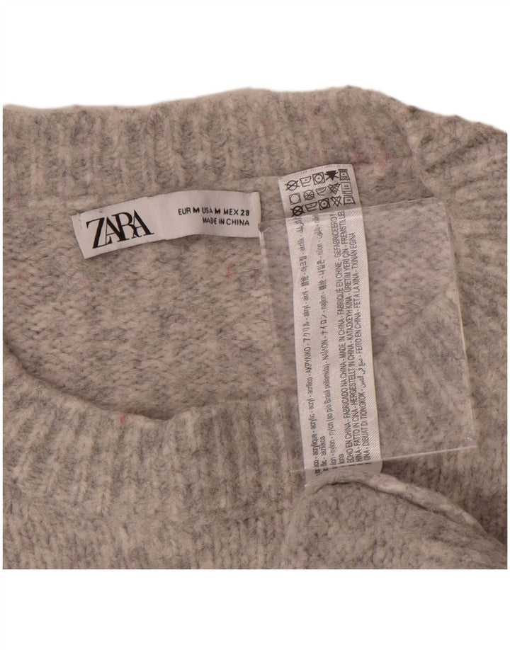 Pulover supradimensionat pentru femei Zara, cu gât crew, UK 14 Medium Gri Pete