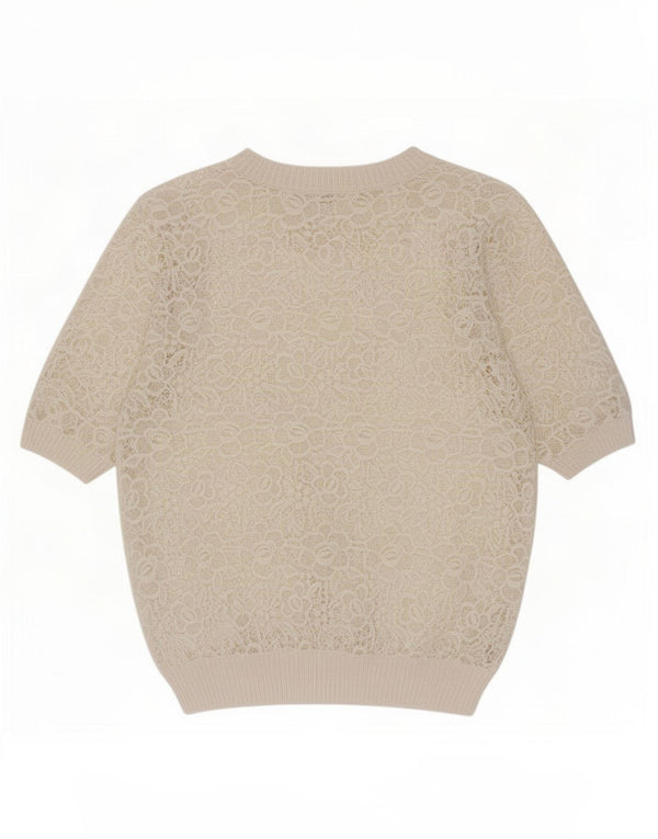 Bluză din dantelă pentru femei Marks & Spencer, UK 12, bumbac floral, bej mediu