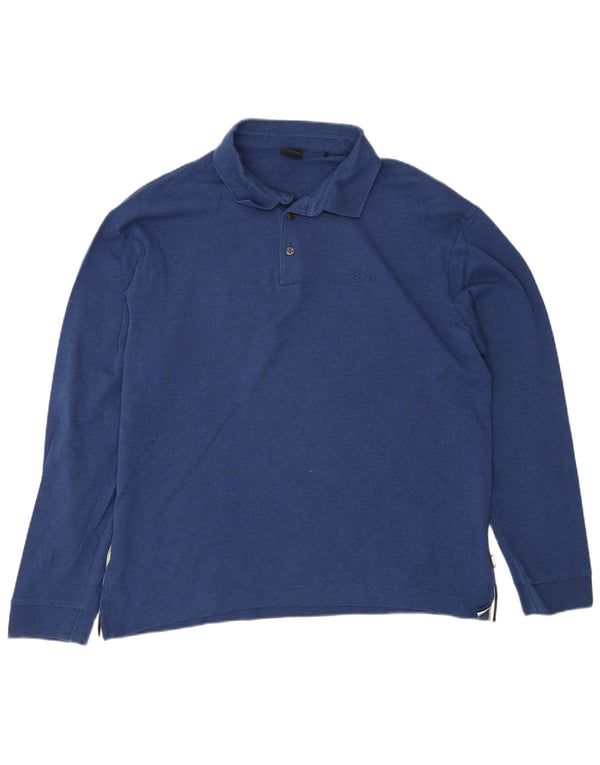 Cămașă polo Hugo Boss pentru bărbați, cu mânecă lungă, în formă regulată, mare, albastru, bumbac