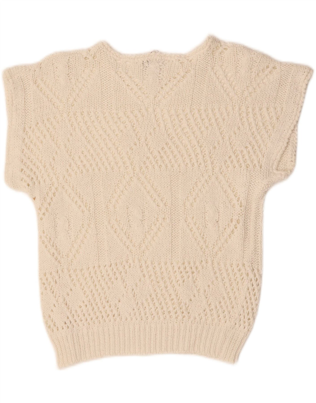 VINTAGE Womens Crop Crew Neck Jumper Sweater UK 14 Medium White Vintage Vintage and Second-Hand Vintage from Messina Hembry 