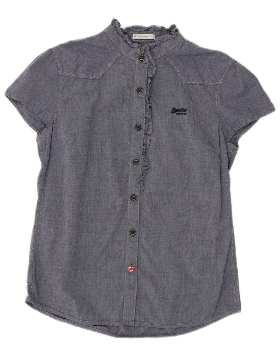 Bluză cămașă cu volane în față pentru femei SUPERDRY UK 12 Medium Bleumarin