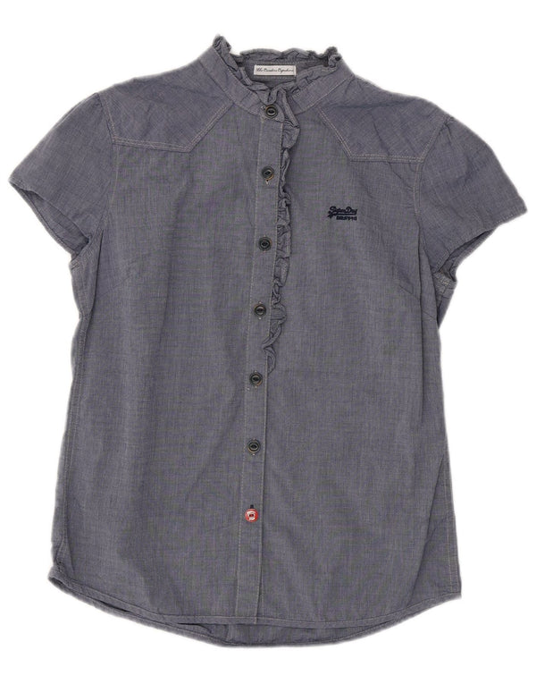 Bluză cămașă cu volane în față pentru femei SUPERDRY UK 12 Medium Bleumarin