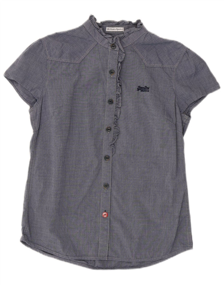 Bluză cămașă cu volane în față pentru femei SUPERDRY UK 12 Medium Bleumarin