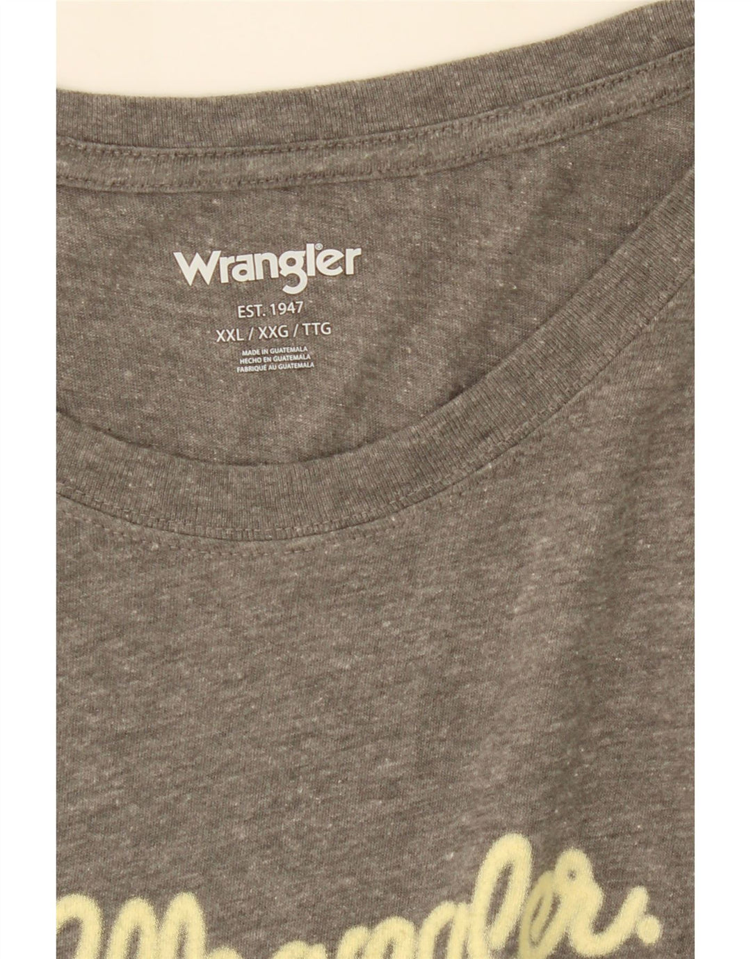 WRANGLER Mens Graphic T-Shirt Top 2XL Grey Cotton Vintage Wrangler and Second-Hand Wrangler from Messina Hembry 