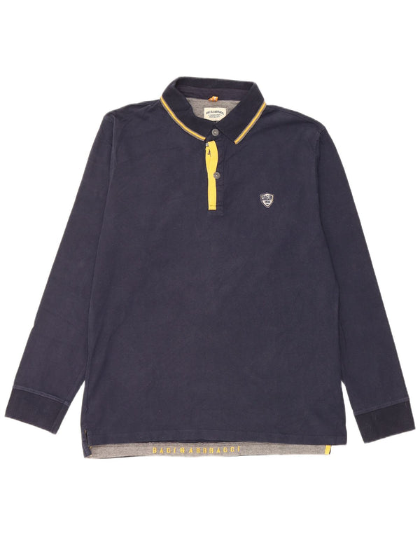 BACI & ABBRACCI Tricou polo cu mânecă lungă pentru bărbați, bumbac cu dungi bleumarin 2XL