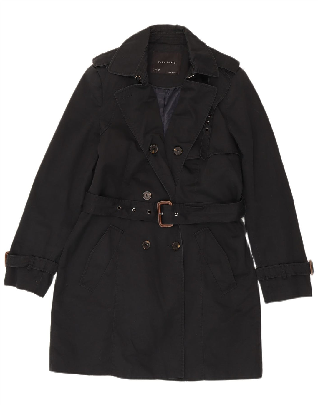 Trench pentru femei Zara UK 16 mare, negru, bumbac