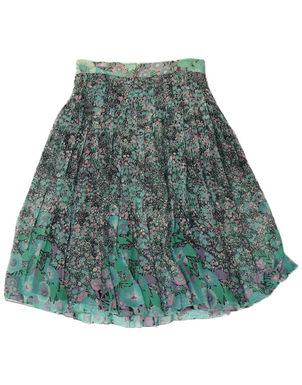 Fusta plisată cu cuțit cuțit vintage pentru femei cu talie înaltă W28 Medium Green Floral