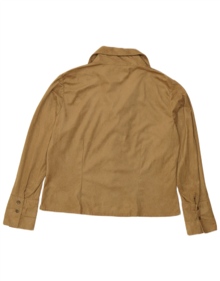 Bluză cu cămașă pulover vintage pentru femei UK 14 Poliester maro mediu