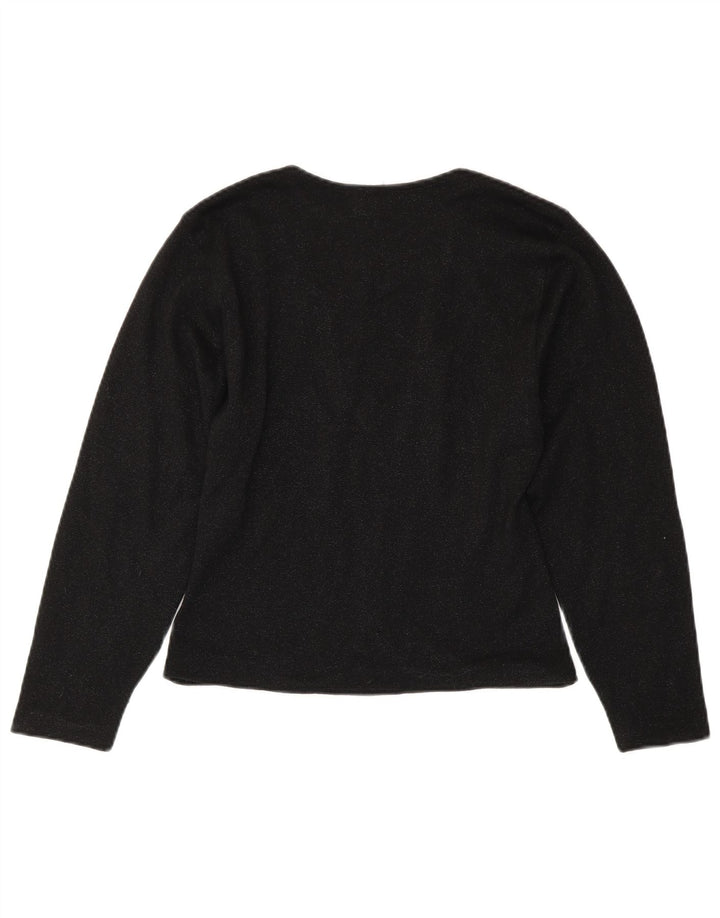 Pulover cardigan deschis pentru femei Vintage IT 44 Lână virgină neagră medie