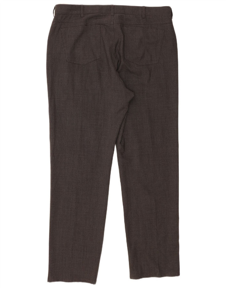 Pantaloni casual drepti pentru bărbați Marks & Spencer W38 L31 poliester cu carouri gri