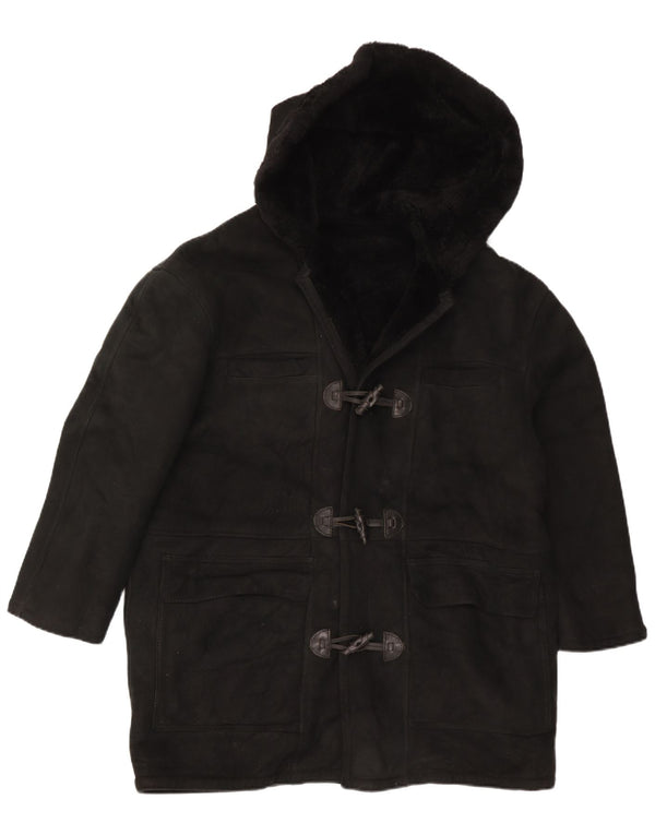 Vintage Womens Hooded Oversized Shearling Coat UK 16 Large Black