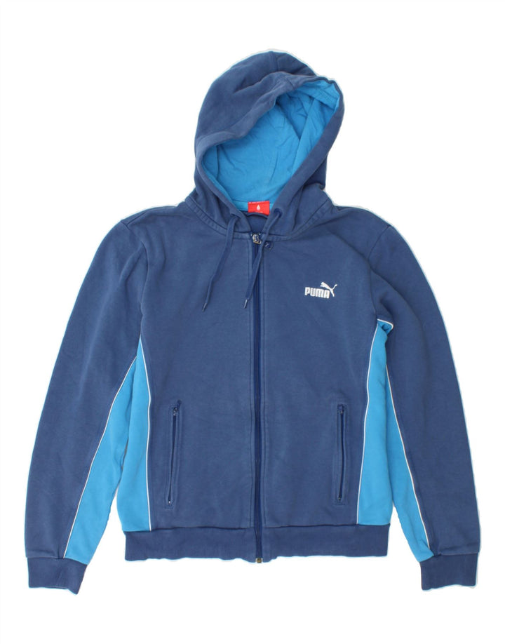 PUMA Mens Zip Hoodie Sweater Medium Navy Blue Colourblock Vintage Puma and Second-Hand Puma from Messina Hembry 