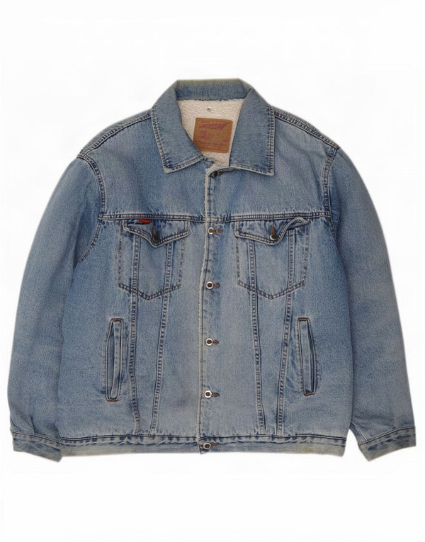 Jachetă din denim Sherpa pentru bărbați vintage UK 42 XL Albastru