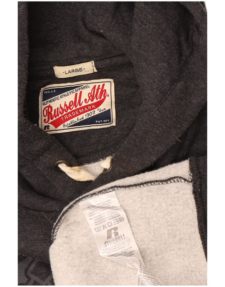 RUSSELL ATHLETIC Pulover cu glugă cu grafic pentru bărbați, bumbac mare, gri
